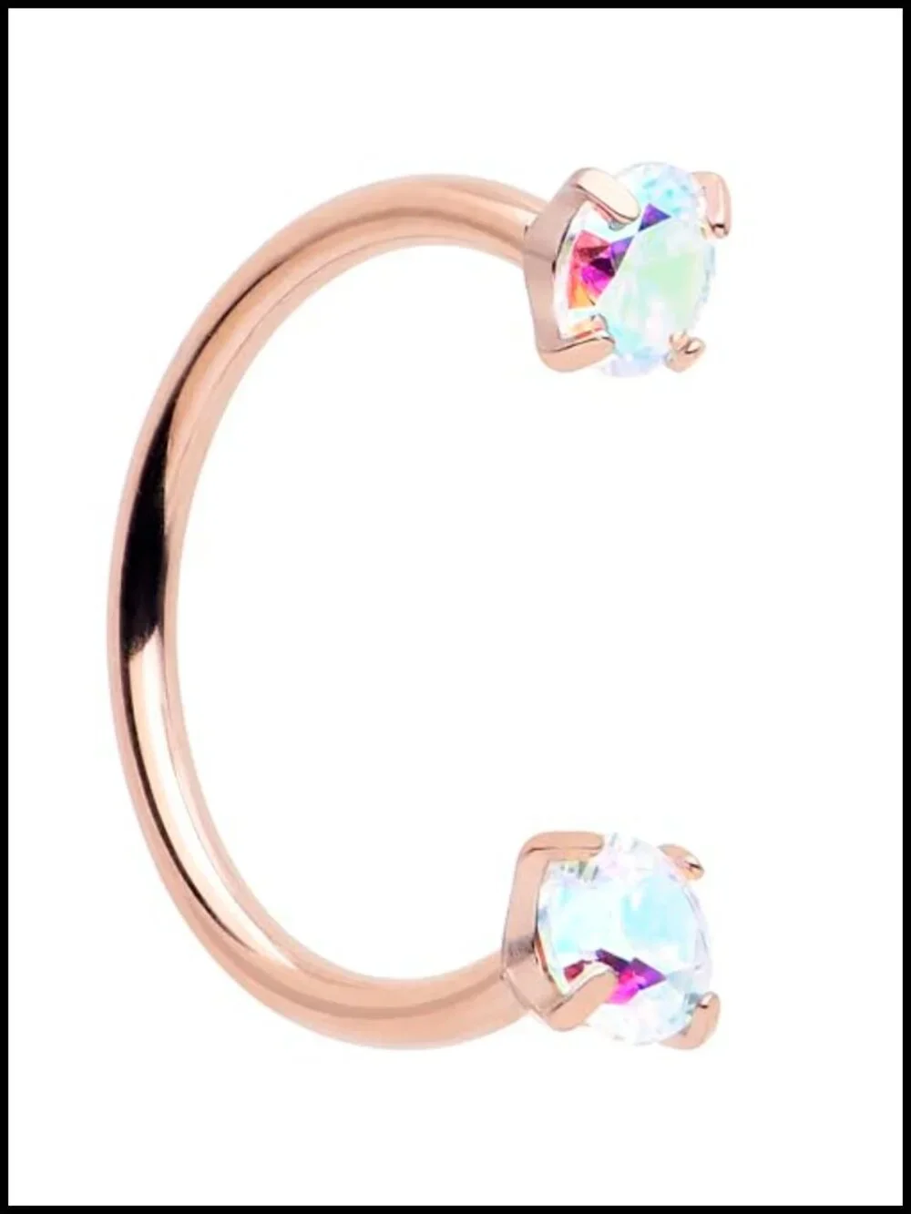 Titanium Horseshoe Nose Ring with CZ Ends, 20 Gauge, Push In, Hypoallergenic